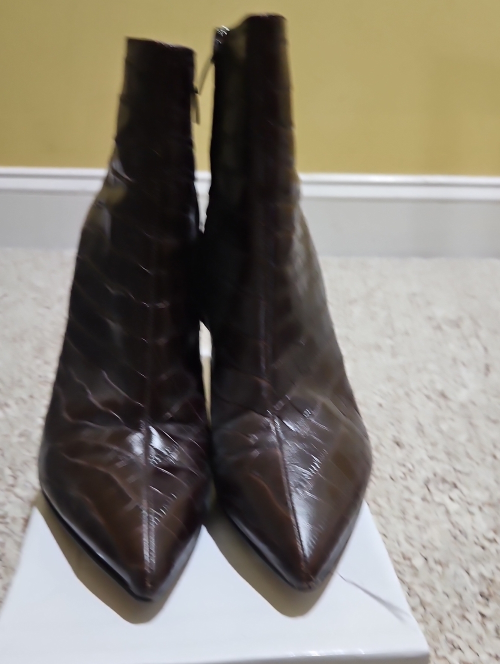 Nine West Pointed Toe Brown Croc-Embossed Ankle Boots